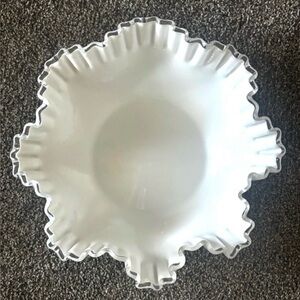 Vintage Milk Glass Ruffled Edge Bowl White Scalloped Decorative Serving 11"